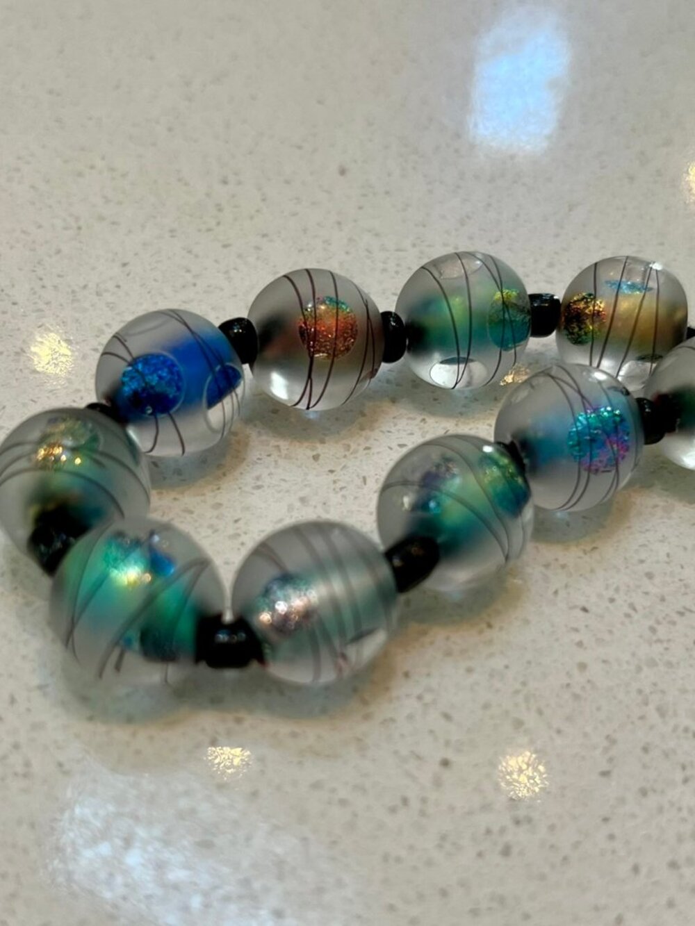 12mm Handmade Dichroic Lampwork Glass Beads Set of 10 Matte w/ Clear "Windows"